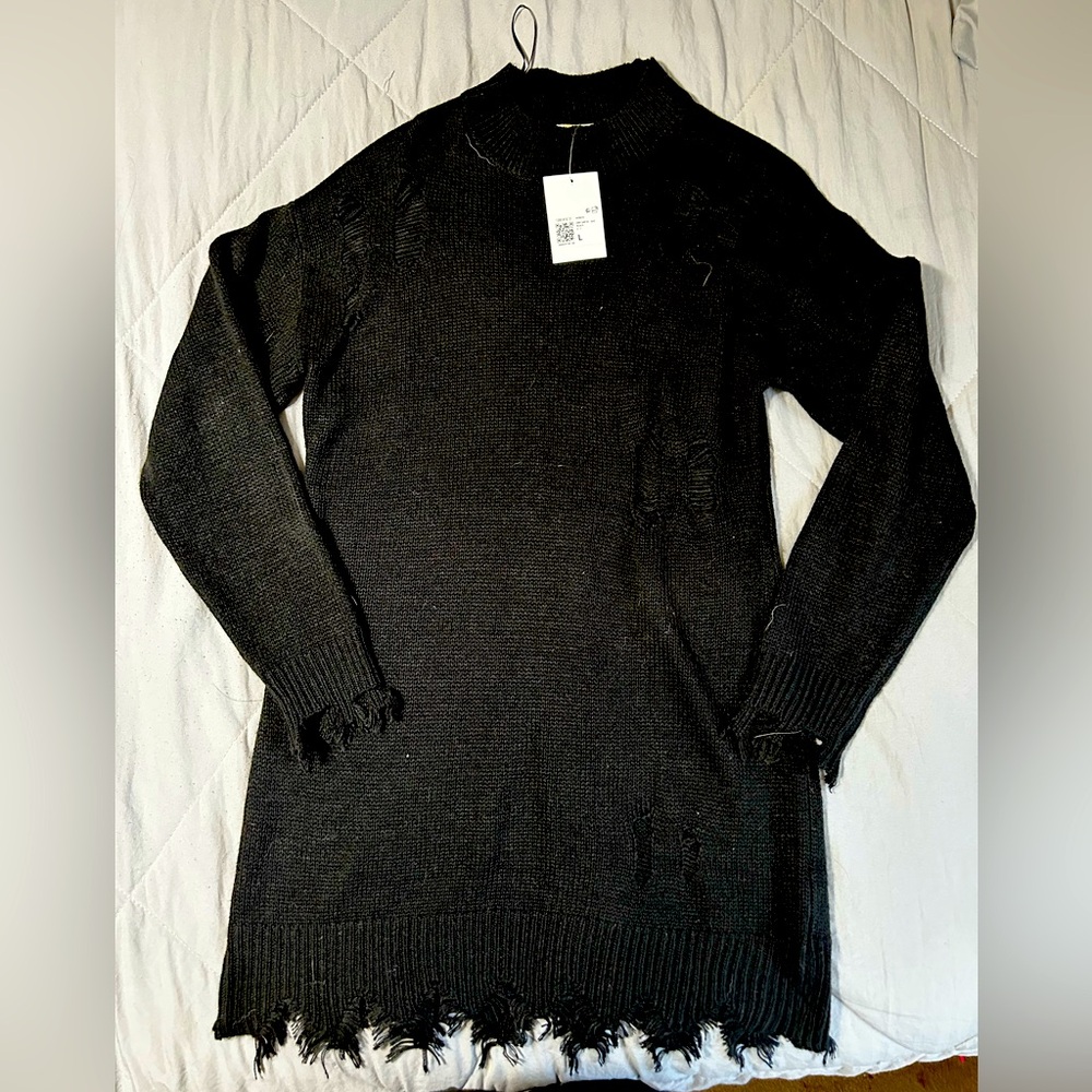 Distressed bodycon sweater dress